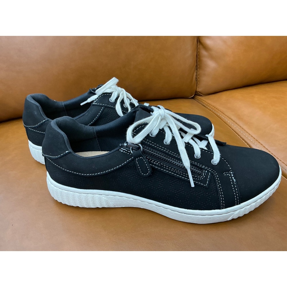 Clarks Caroline Ayla Sneakers Womens 10 Black Perforated Leather Zip